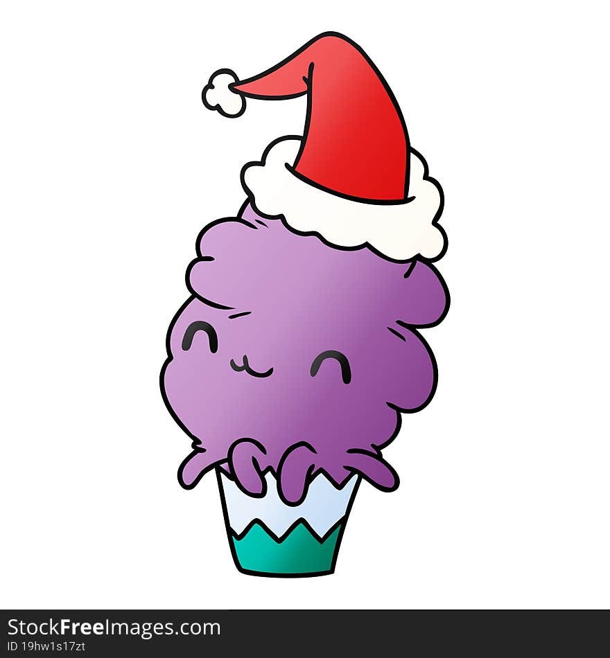 hand drawn christmas gradient cartoon of kawaii muffin