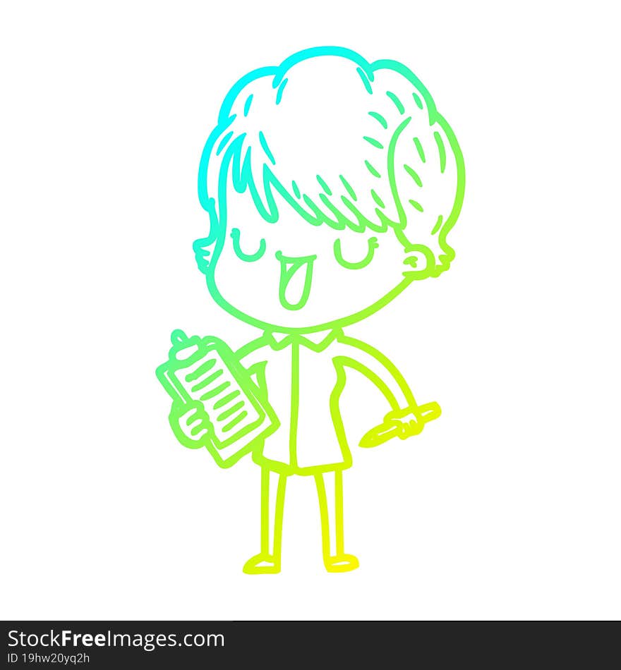 cold gradient line drawing of a cartoon woman talking