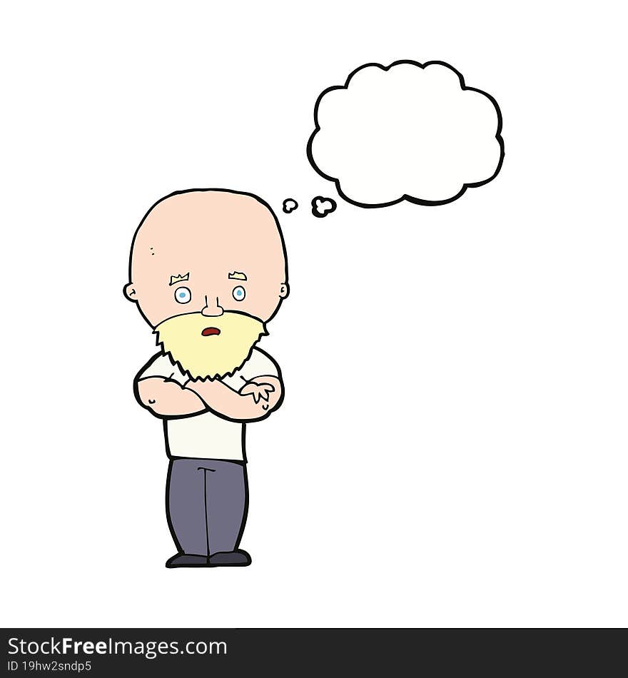 Cartoon Shocked Bald Man With Beard With Thought Bubble