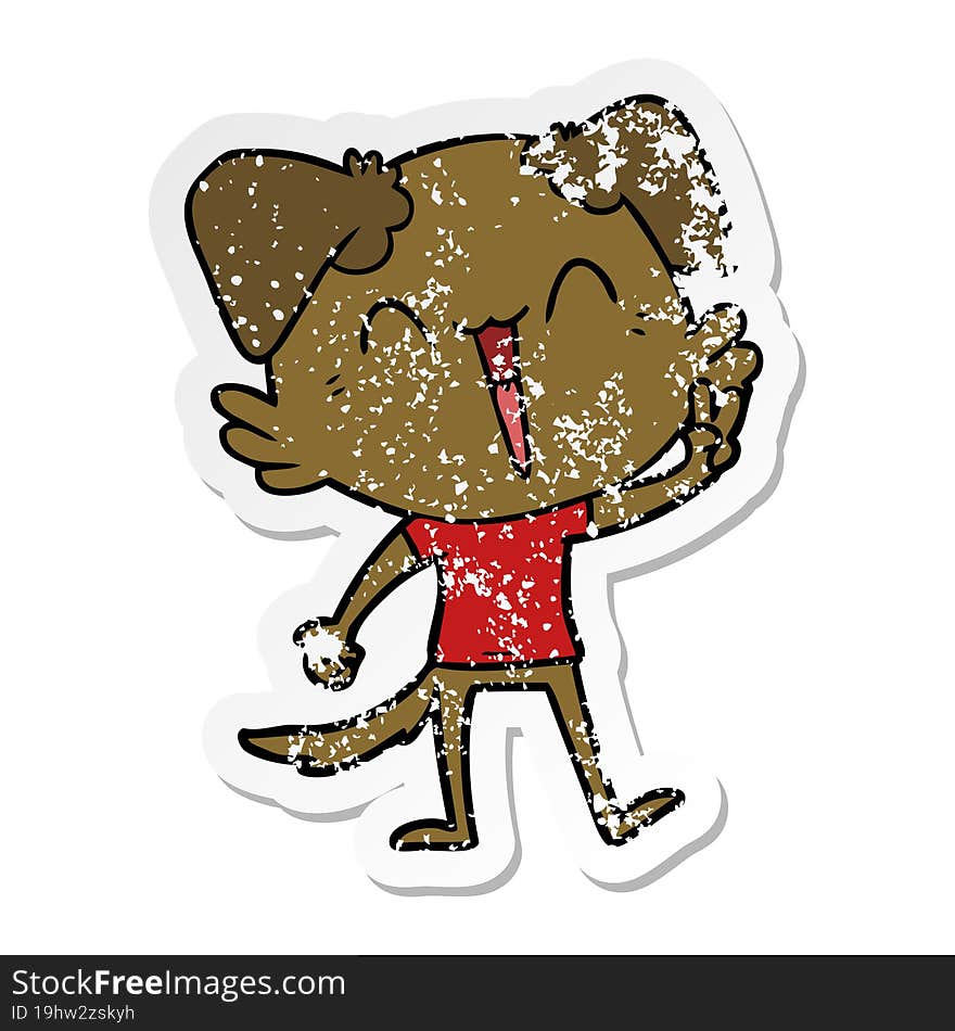 distressed sticker of a happy little dog cartoon