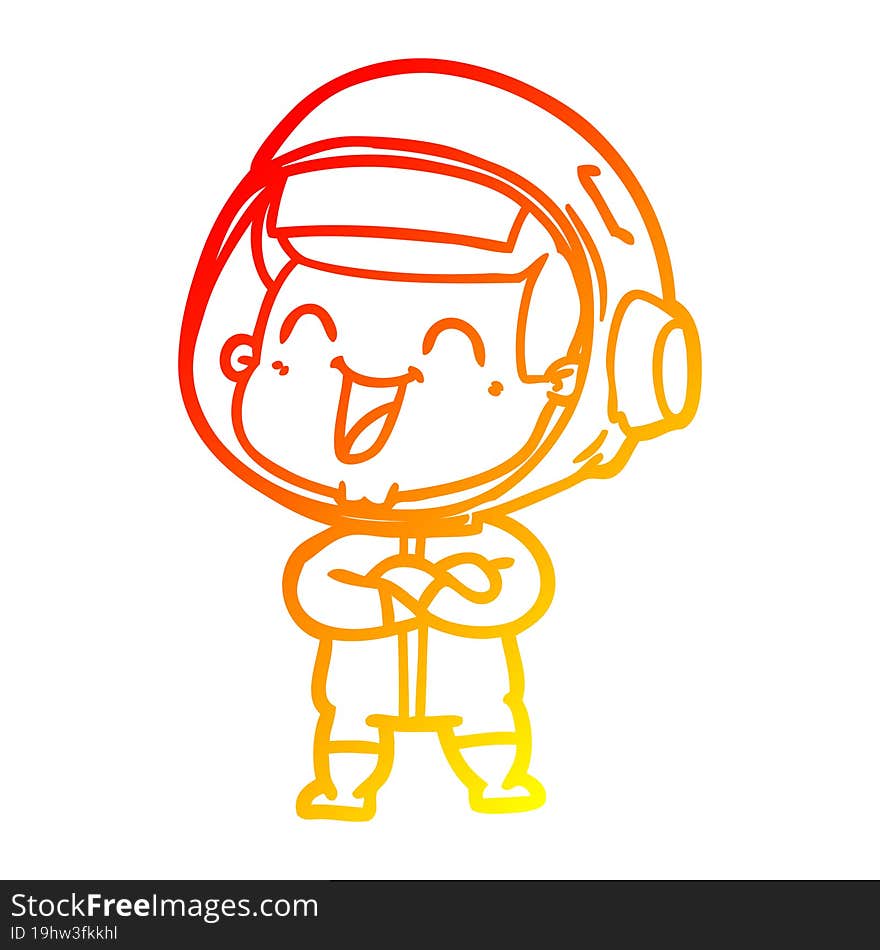 warm gradient line drawing of a happy cartoon astronaut