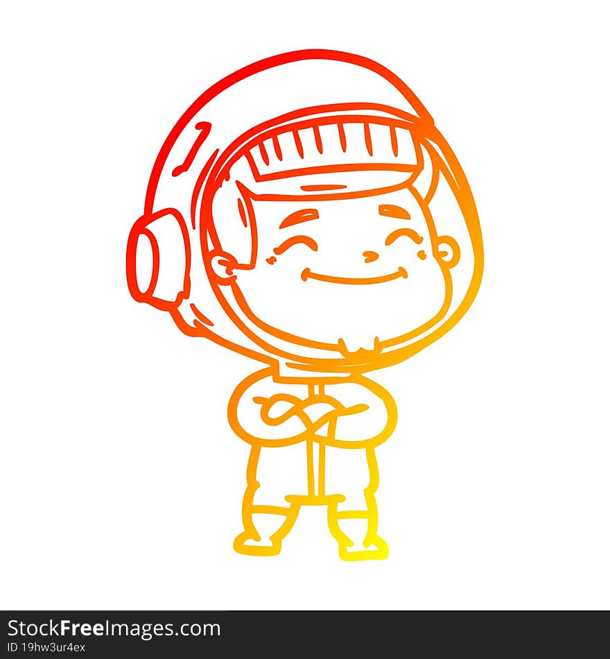 warm gradient line drawing of a happy cartoon astronaut