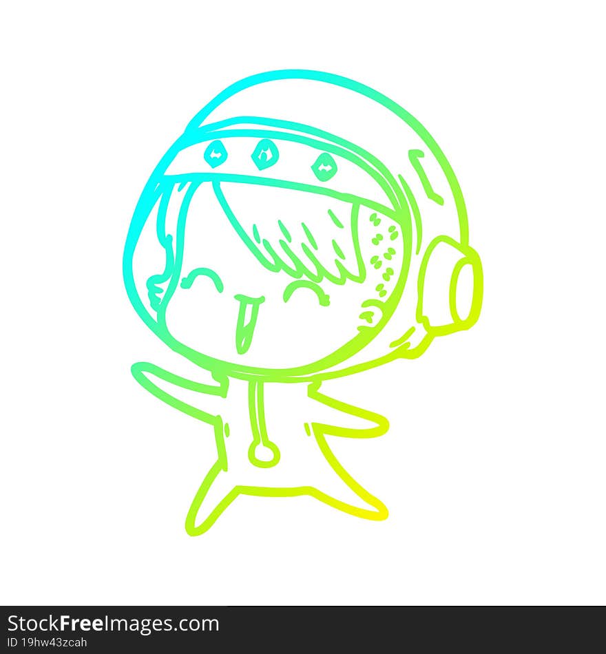 cold gradient line drawing happy cartoon space girl