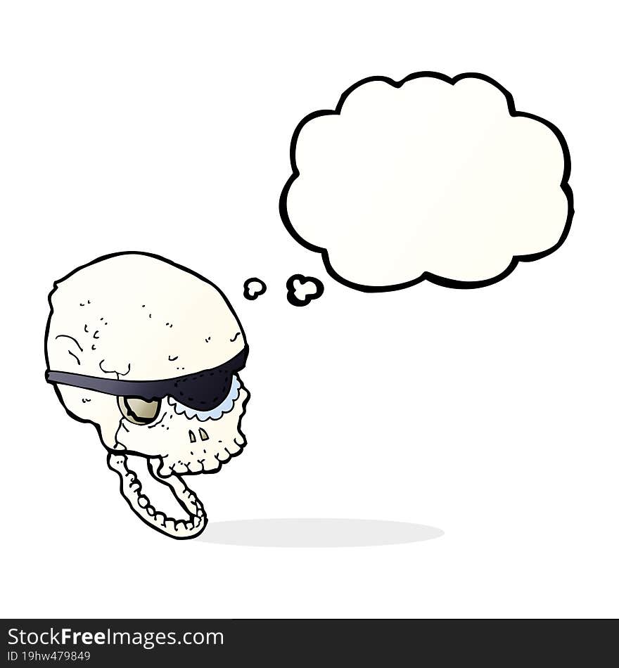 Cartoon Spooky Skull With Eye Patch With Thought Bubble