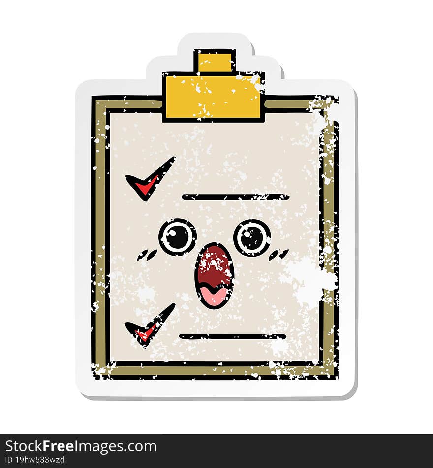 distressed sticker of a cute cartoon check list