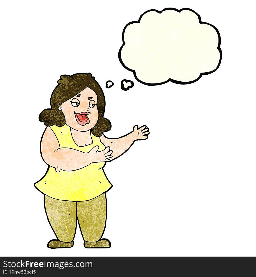 Cartoon Happy Fat Woman With Thought Bubble