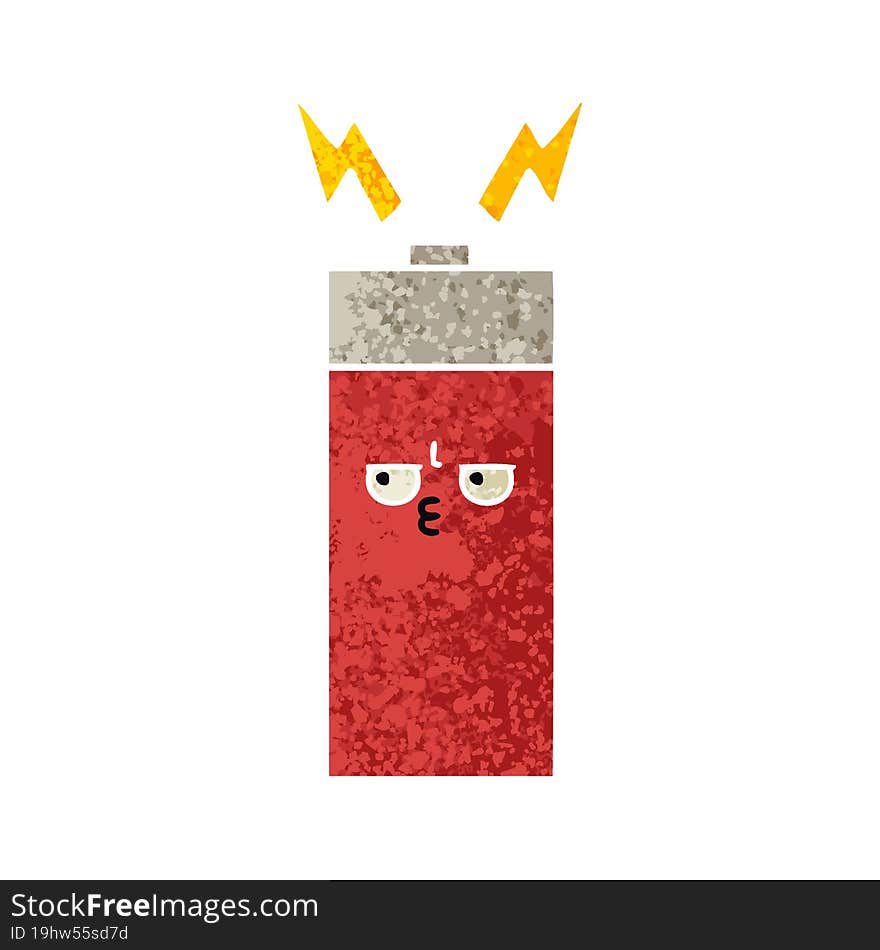 retro illustration style cartoon of a battery