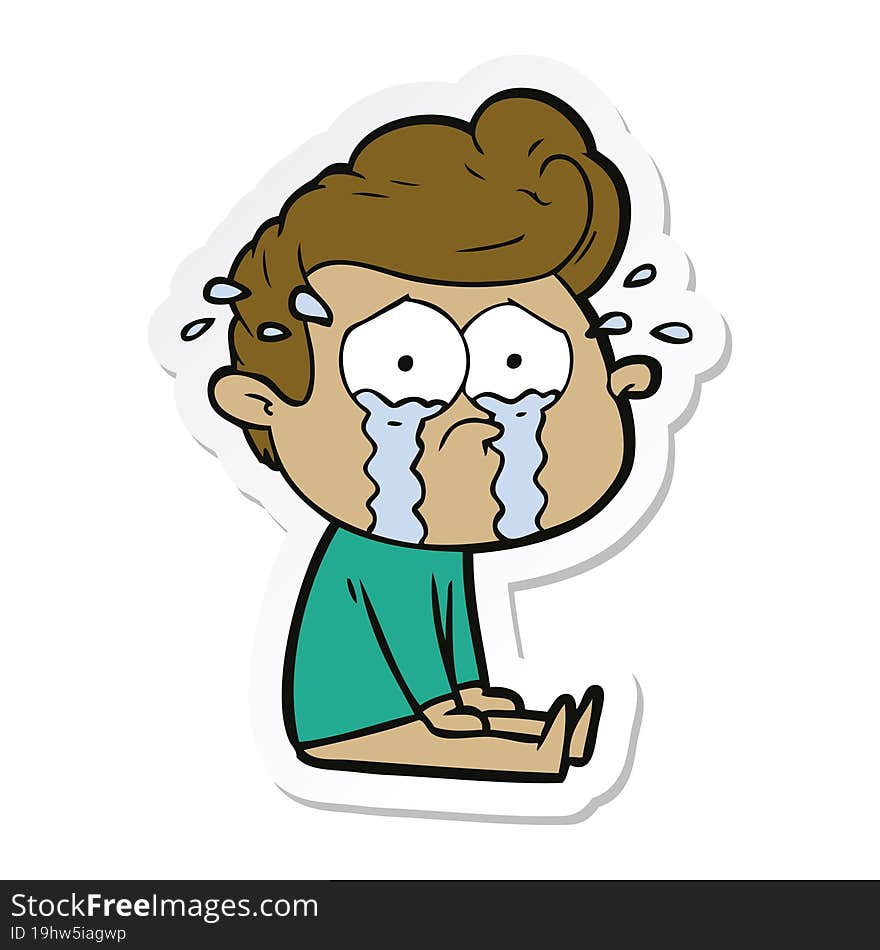 sticker of a cartoon crying man