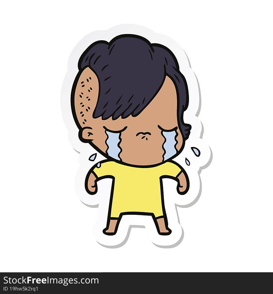 sticker of a cartoon crying girl