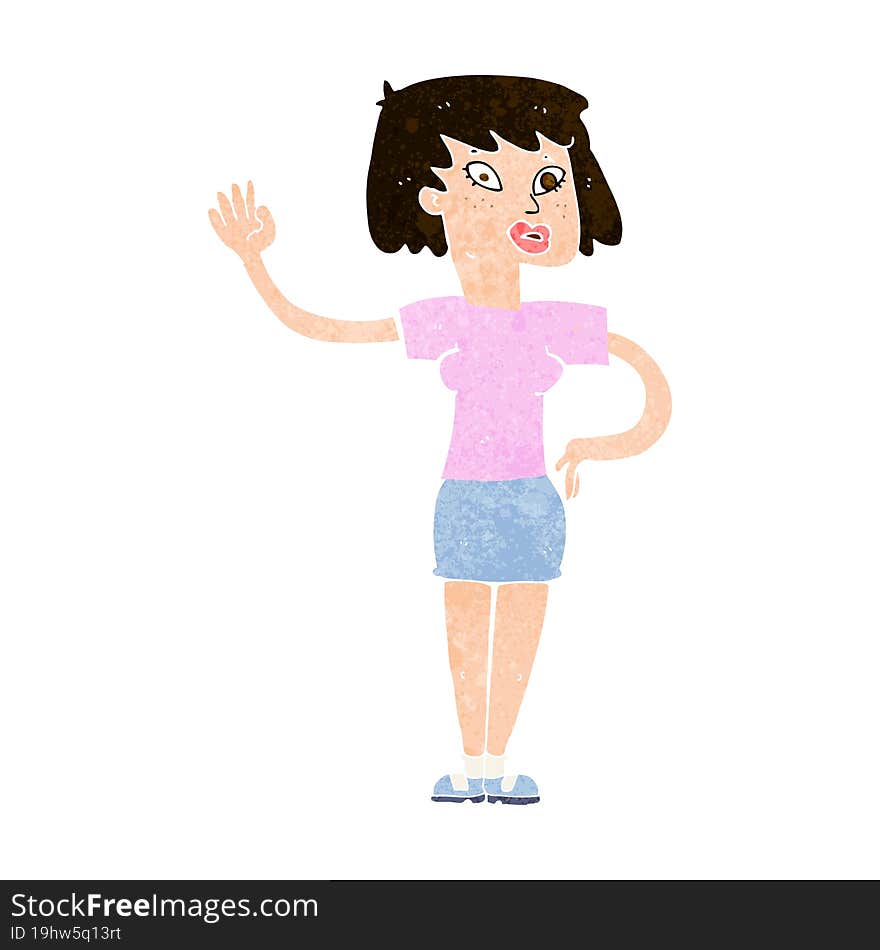 cartoon woman waving