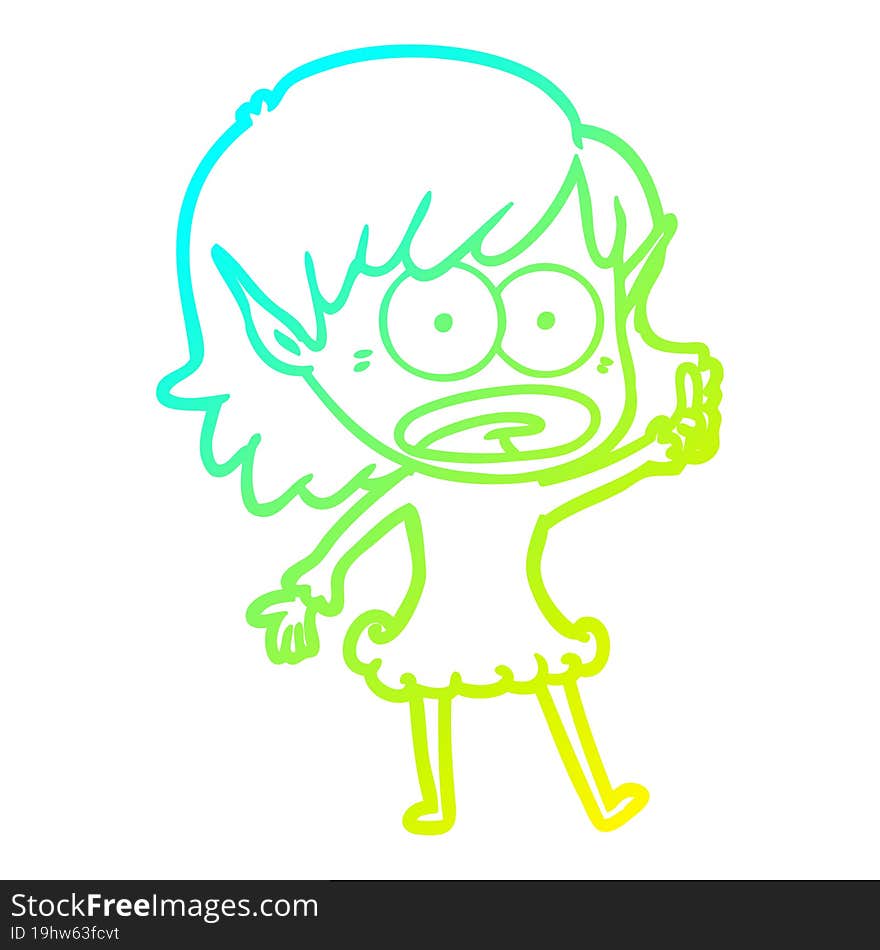 cold gradient line drawing cartoon shocked elf girl