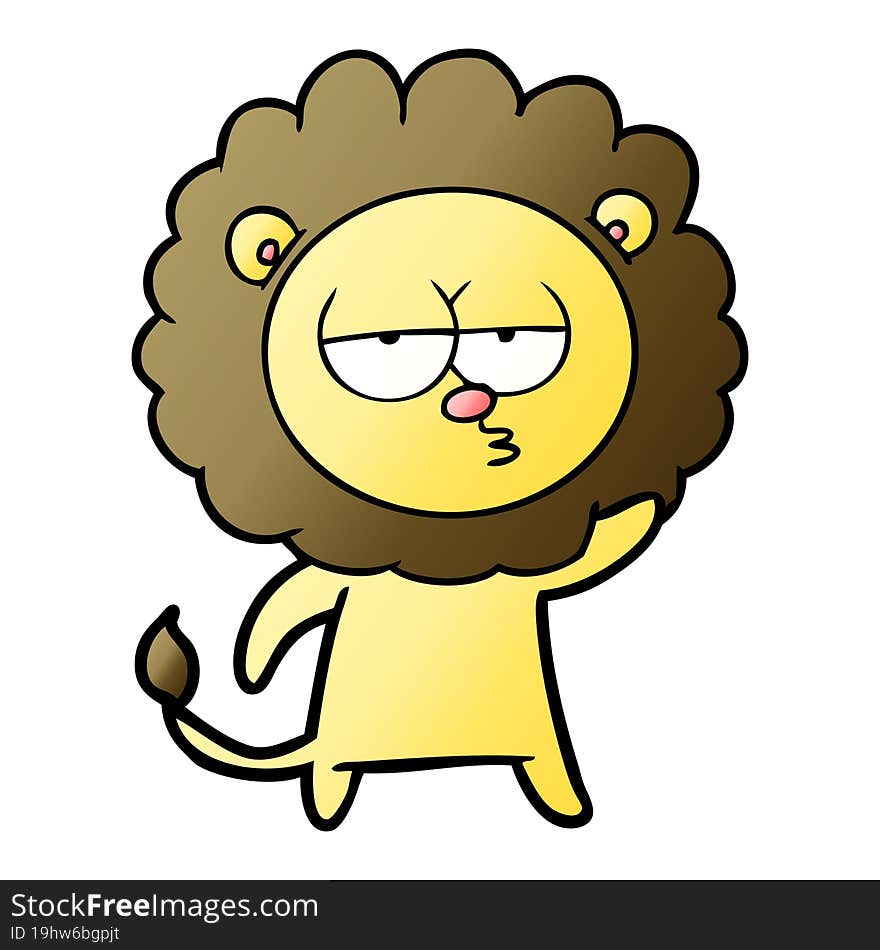 cartoon bored lion waving. cartoon bored lion waving