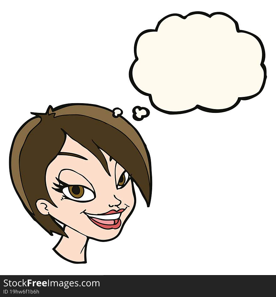 Cartoon Pretty Female Face With Thought Bubble