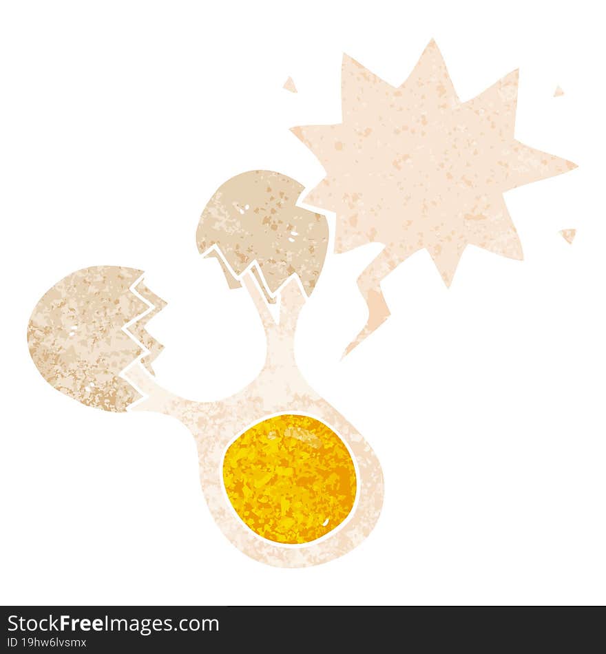 cartoon cracked egg and speech bubble in retro textured style