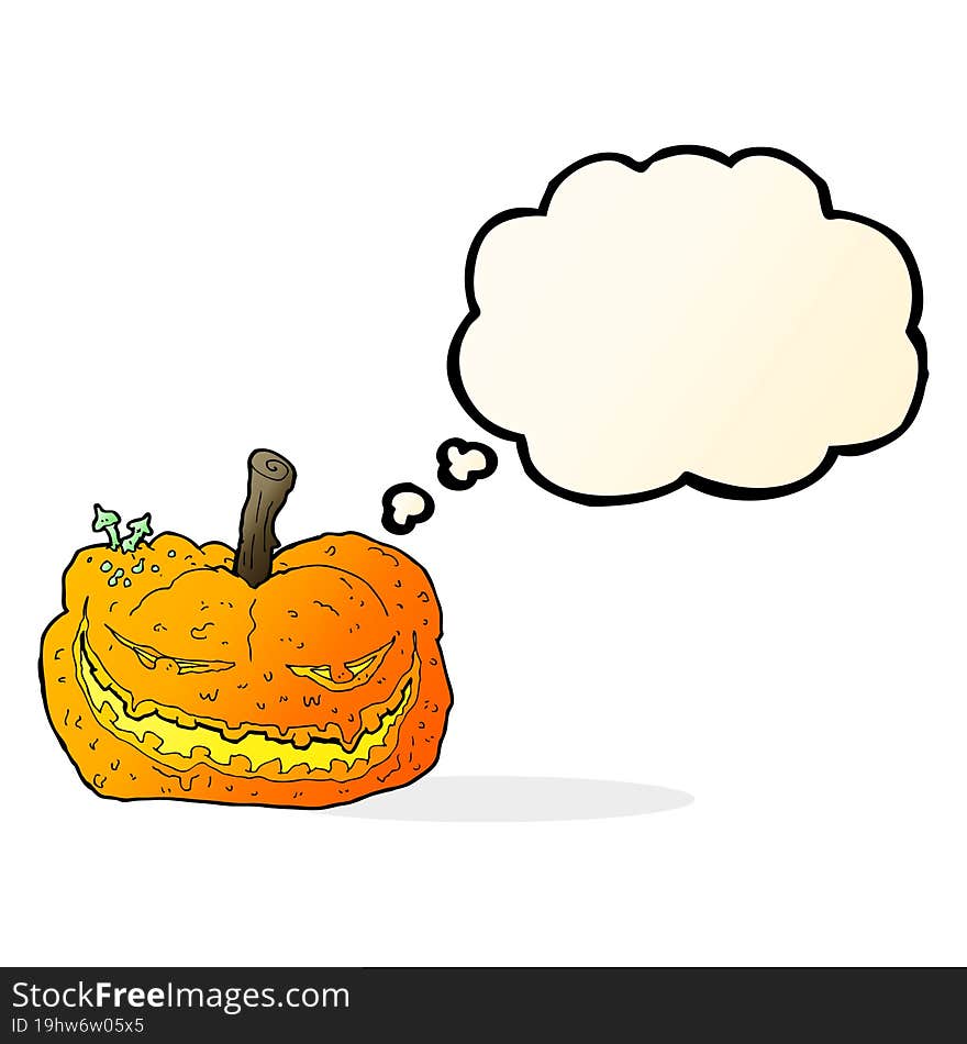 cartoon halloween pumpkin with thought bubble