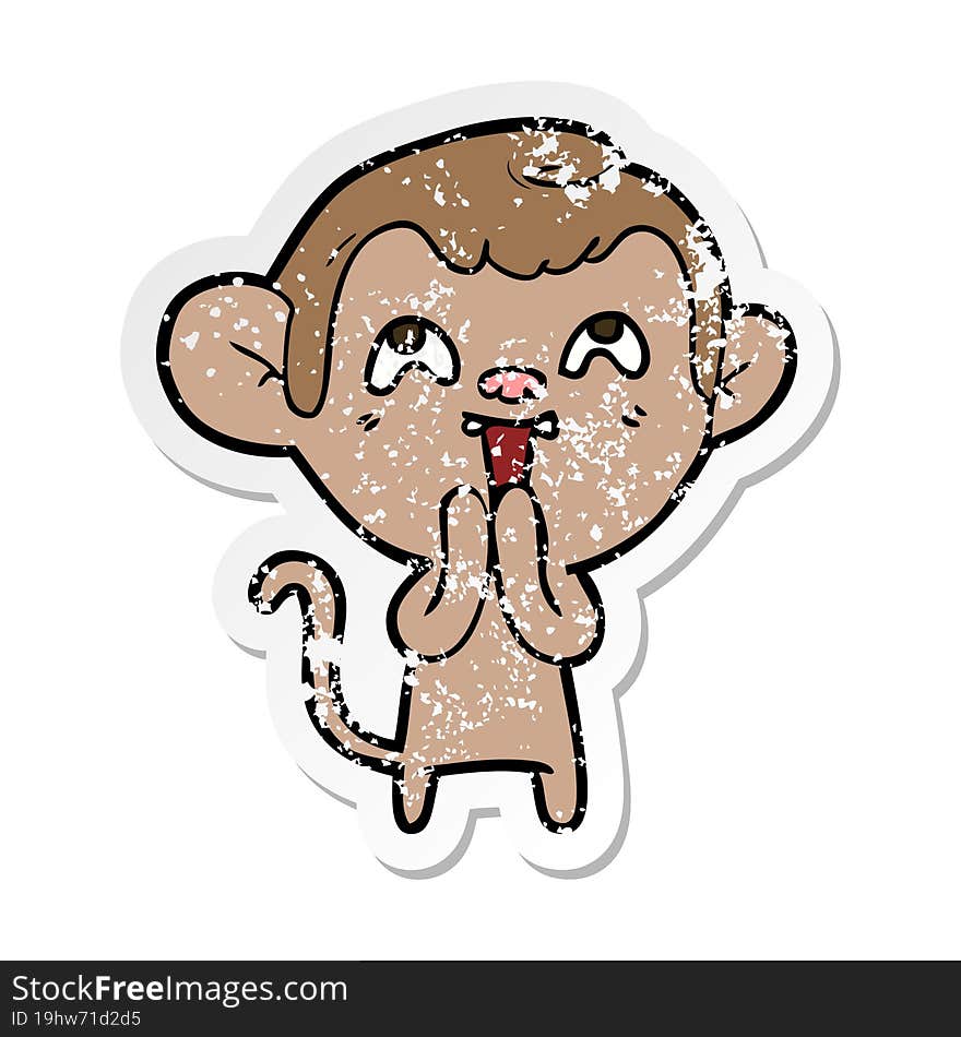 Distressed Sticker Of A Crazy Cartoon Monkey