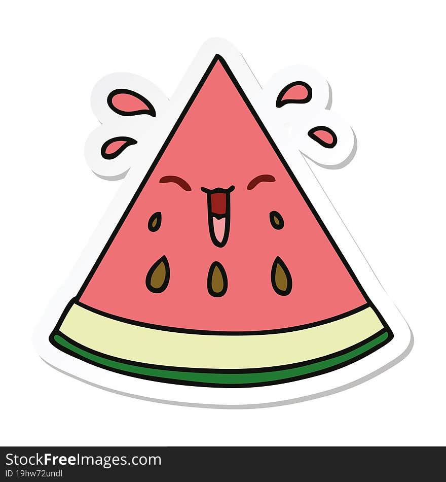 sticker of a quirky hand drawn cartoon watermelon