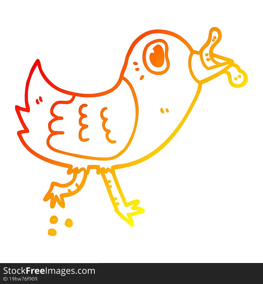 warm gradient line drawing of a cartoon bird with worm