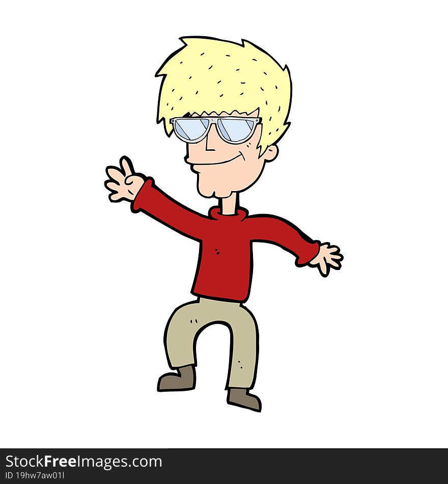 Cartoon Waving Cool Guy