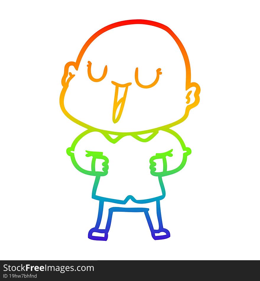 rainbow gradient line drawing of a happy cartoon bald man