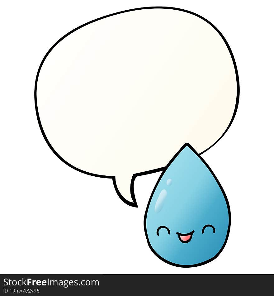 cartoon cute raindrop and speech bubble in smooth gradient style