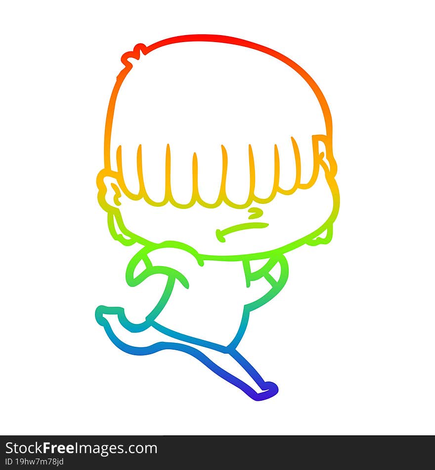 Rainbow Gradient Line Drawing Cartoon Boy With Untidy Hair