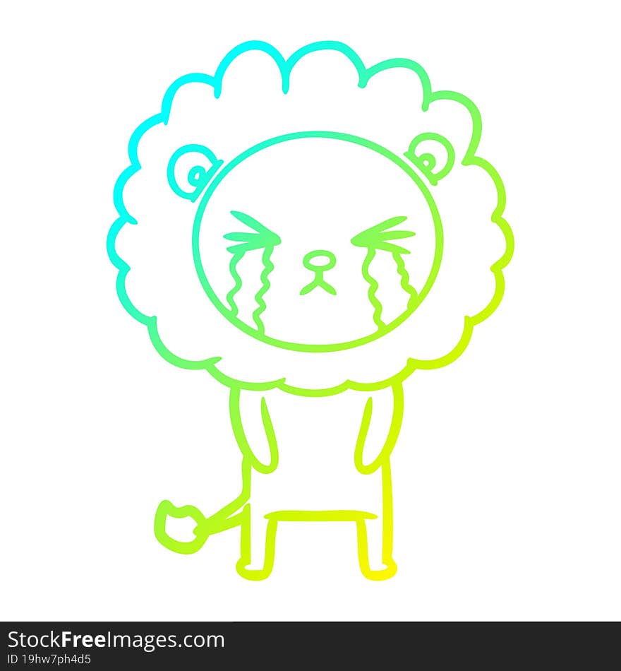 cold gradient line drawing cartoon crying lion