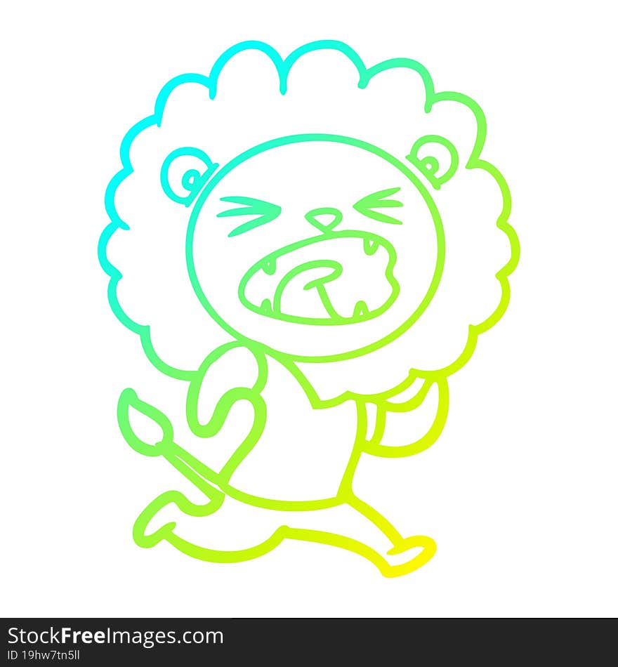 cold gradient line drawing cartoon lion running