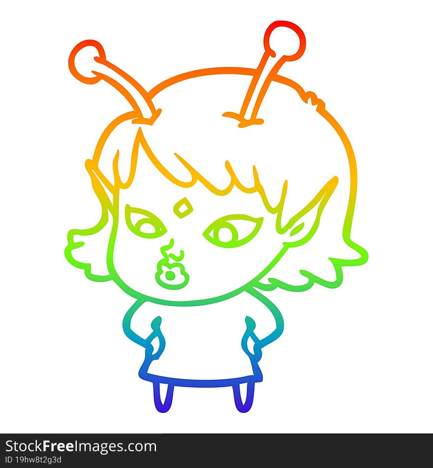 rainbow gradient line drawing pretty cartoon alien girl