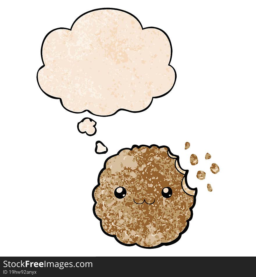 Cartoon Biscuit And Thought Bubble In Grunge Texture Pattern Style