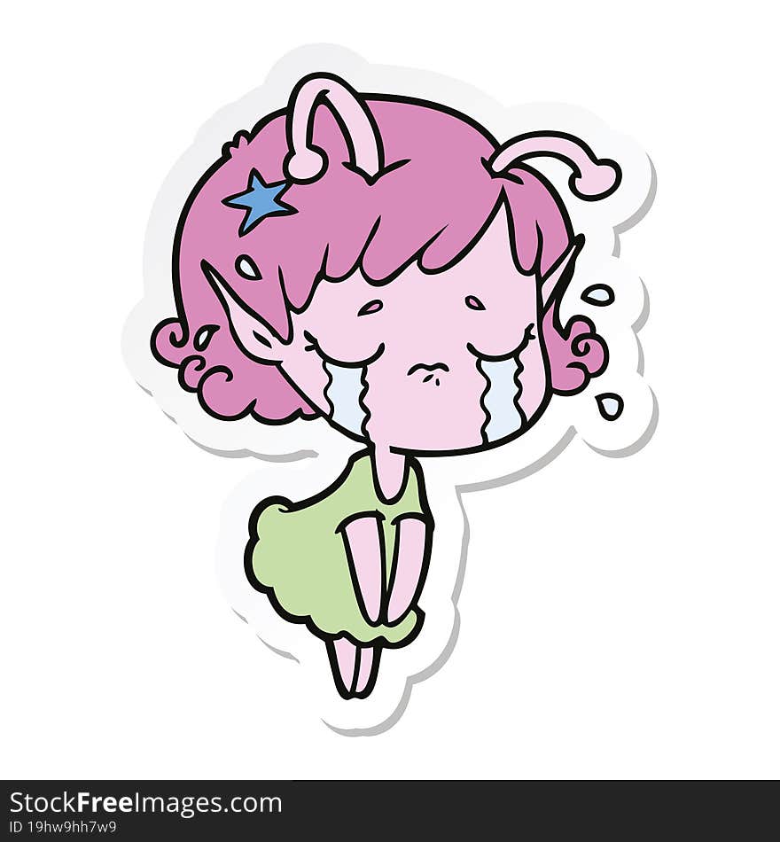 sticker of a cartoon crying alien girl