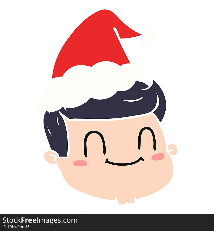 Flat Color Illustration Of A Male Face Wearing Santa Hat