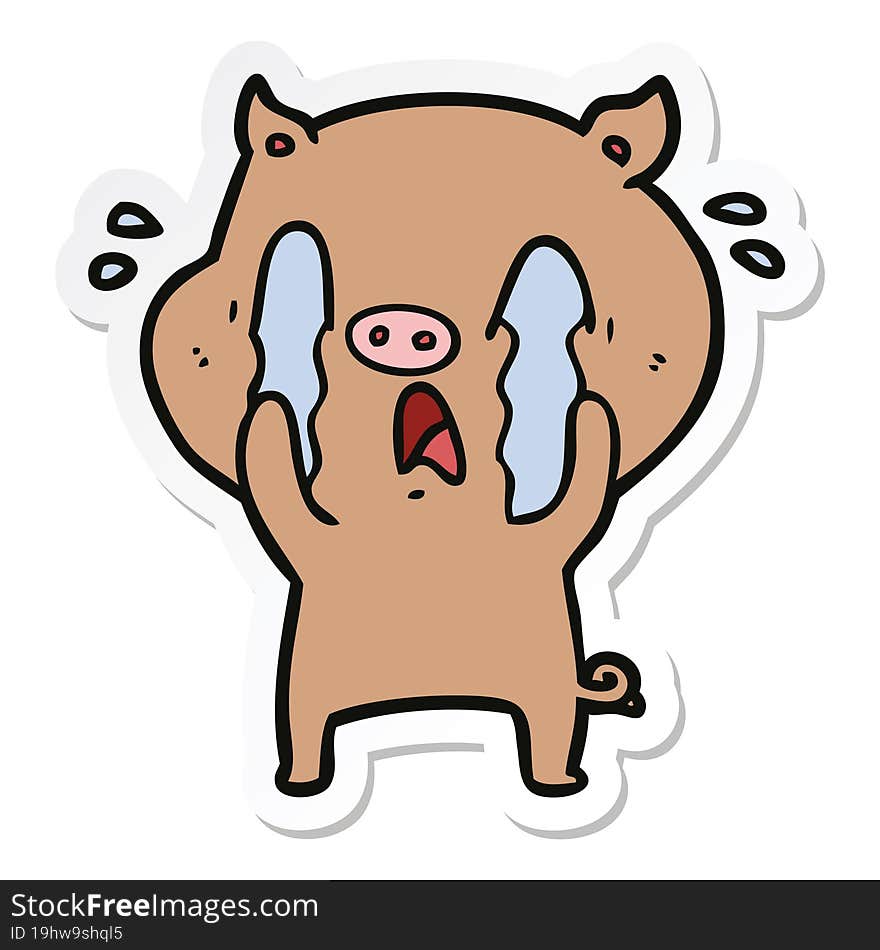 sticker of a crying pig cartoon