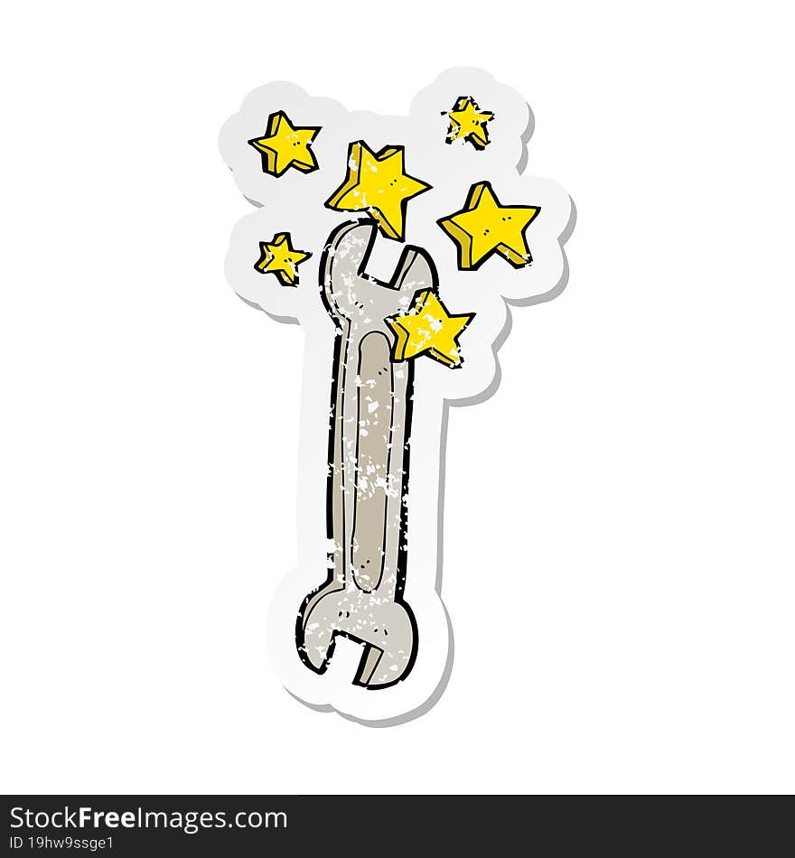 retro distressed sticker of a cartoon spanner