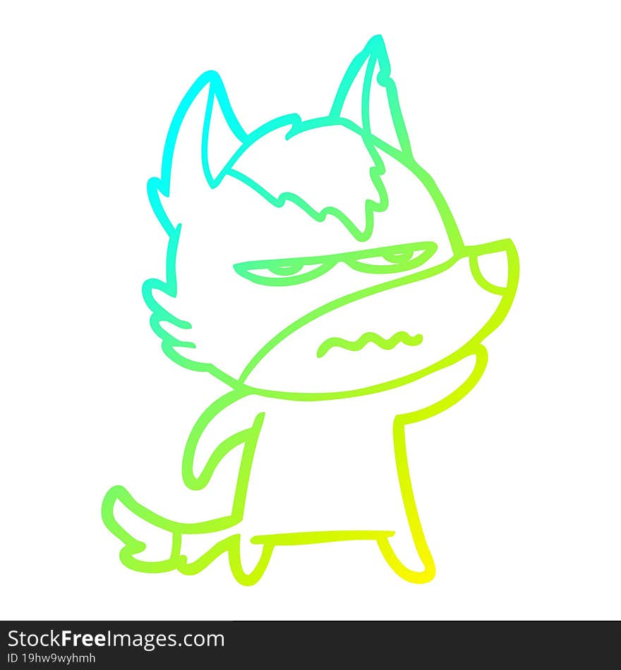 Cold Gradient Line Drawing Cartoon Annoyed Wolf