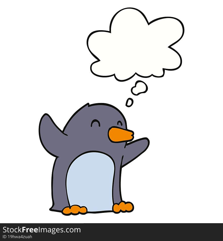 cartoon excited penguin and thought bubble