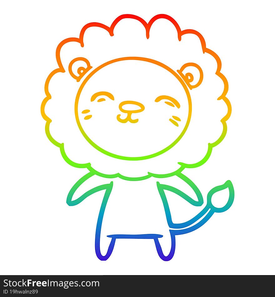 rainbow gradient line drawing of a cartoon lion