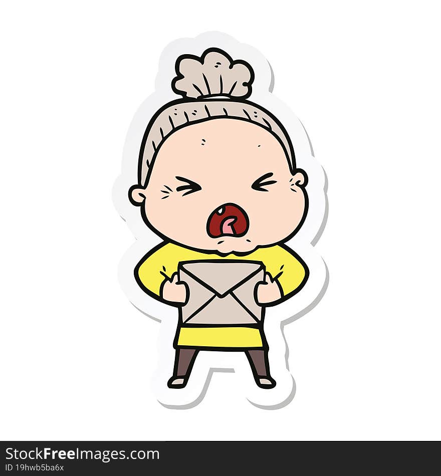 Sticker Of A Cartoon Angry Old Woman