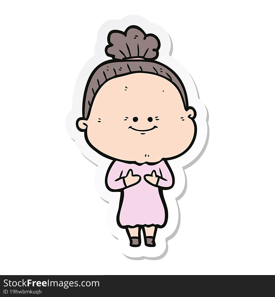 sticker of a cartoon happy old woman