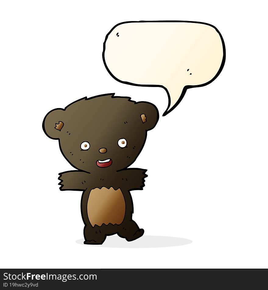 cartoon teddy black bear cub with speech bubble