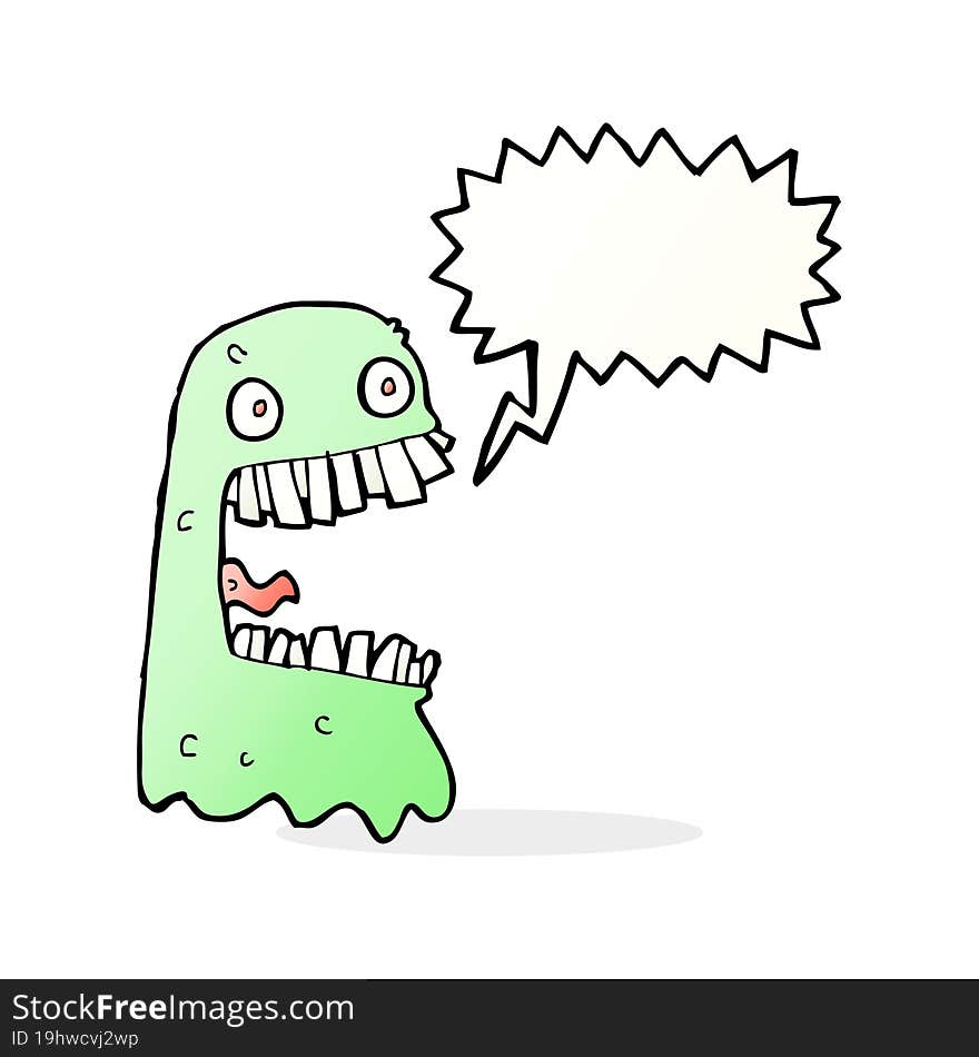 cartoon gross ghost with speech bubble