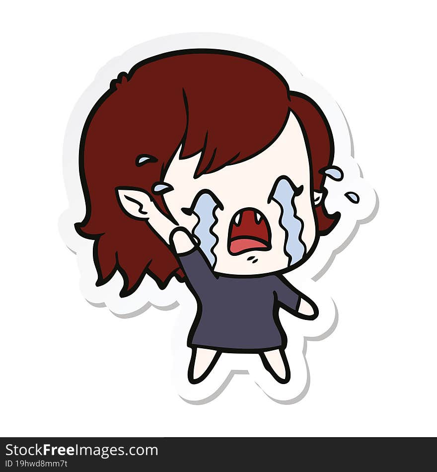 sticker of a cartoon crying vampire girl