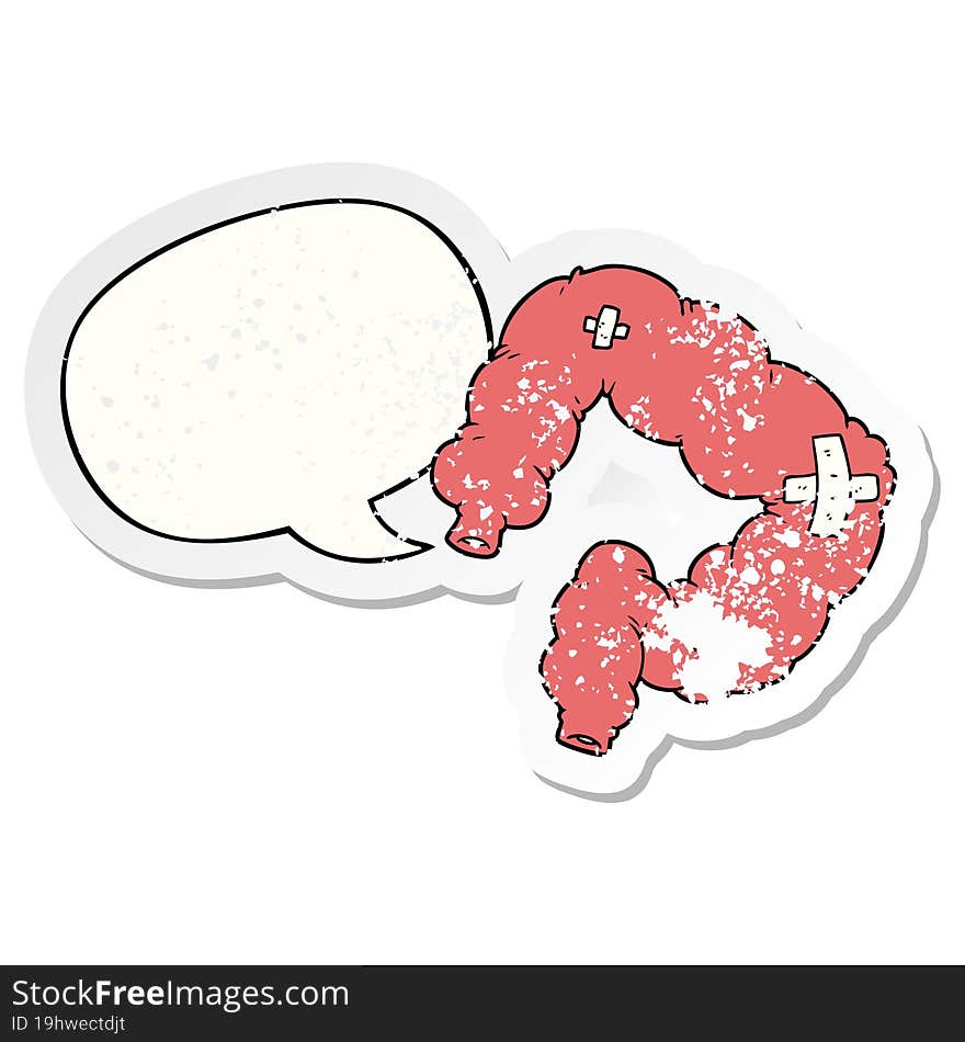 cartoon colon with speech bubble distressed distressed old sticker. cartoon colon with speech bubble distressed distressed old sticker