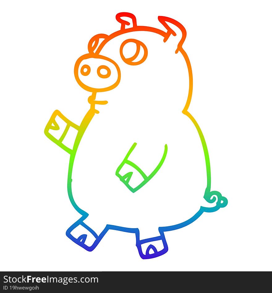 Rainbow Gradient Line Drawing Cartoon Funny Pig