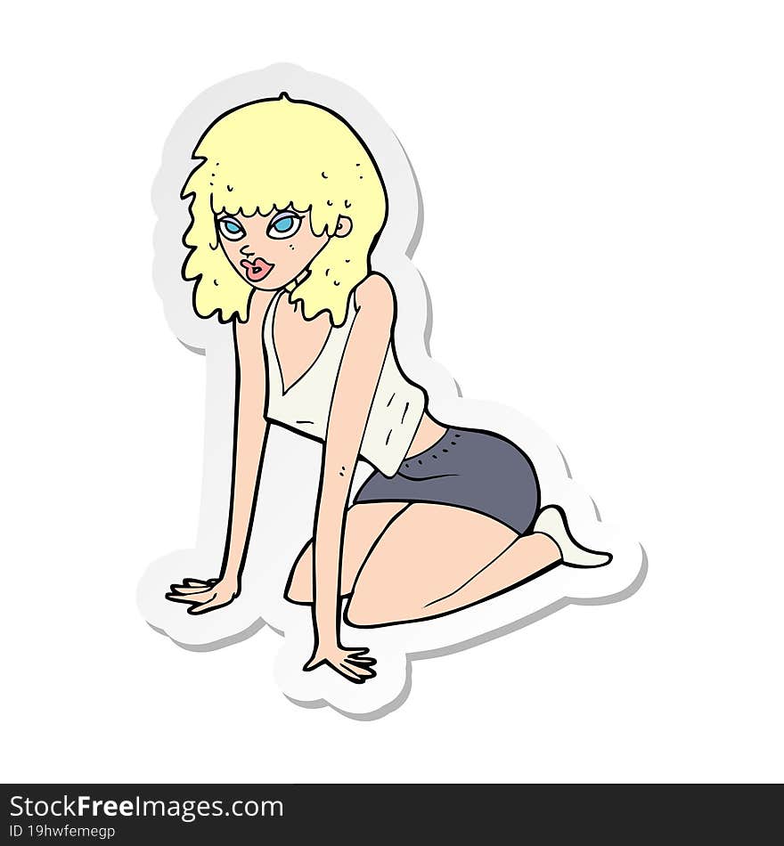 sticker of a cartoon woman pulling sexy pose