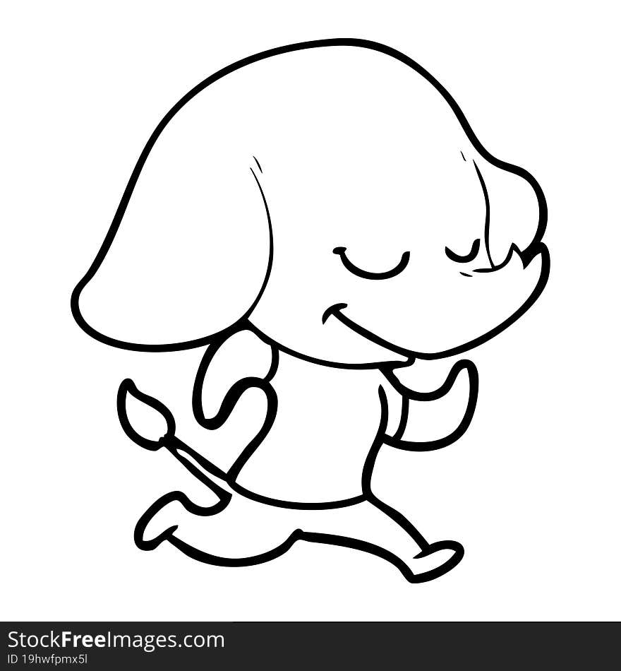 cartoon smiling elephant running. cartoon smiling elephant running