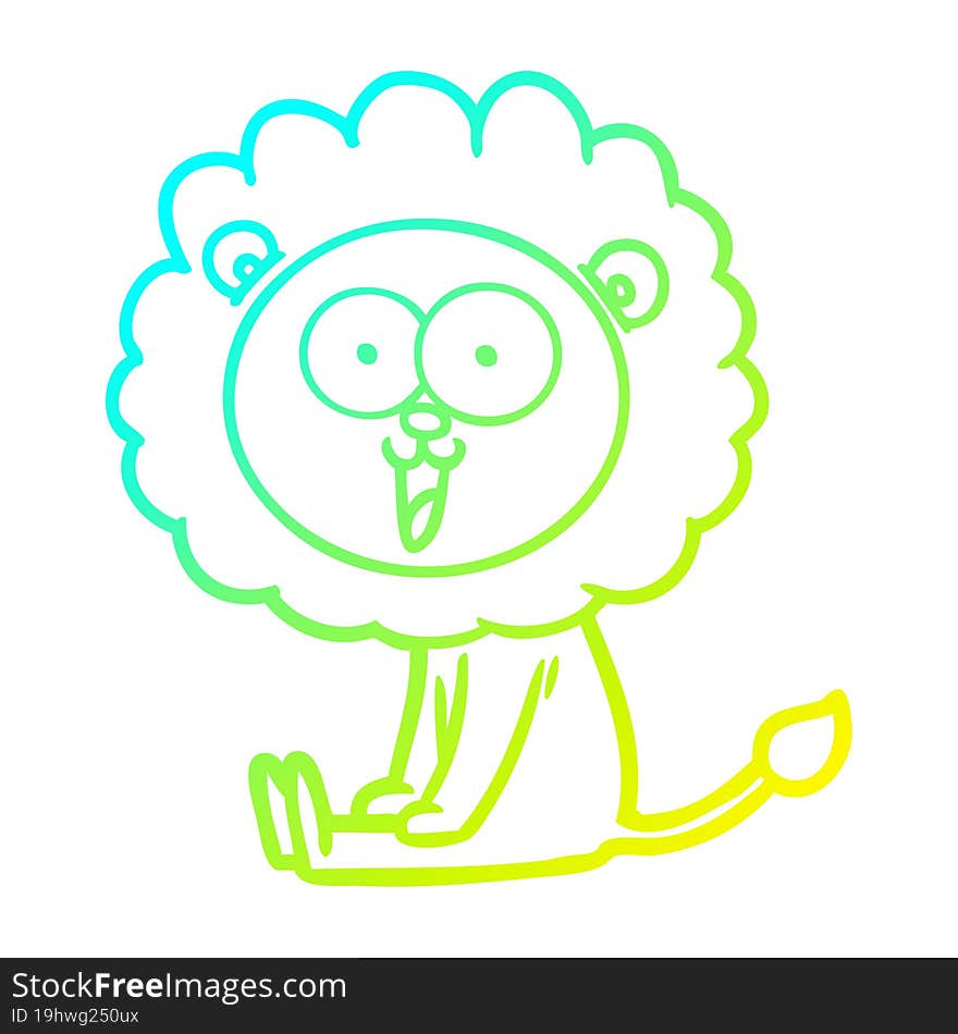 cold gradient line drawing of a happy cartoon lion