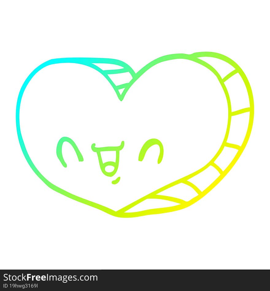 cold gradient line drawing of a cartoon love heart