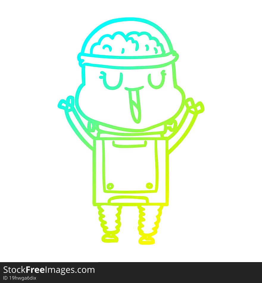 cold gradient line drawing of a happy cartoon robot