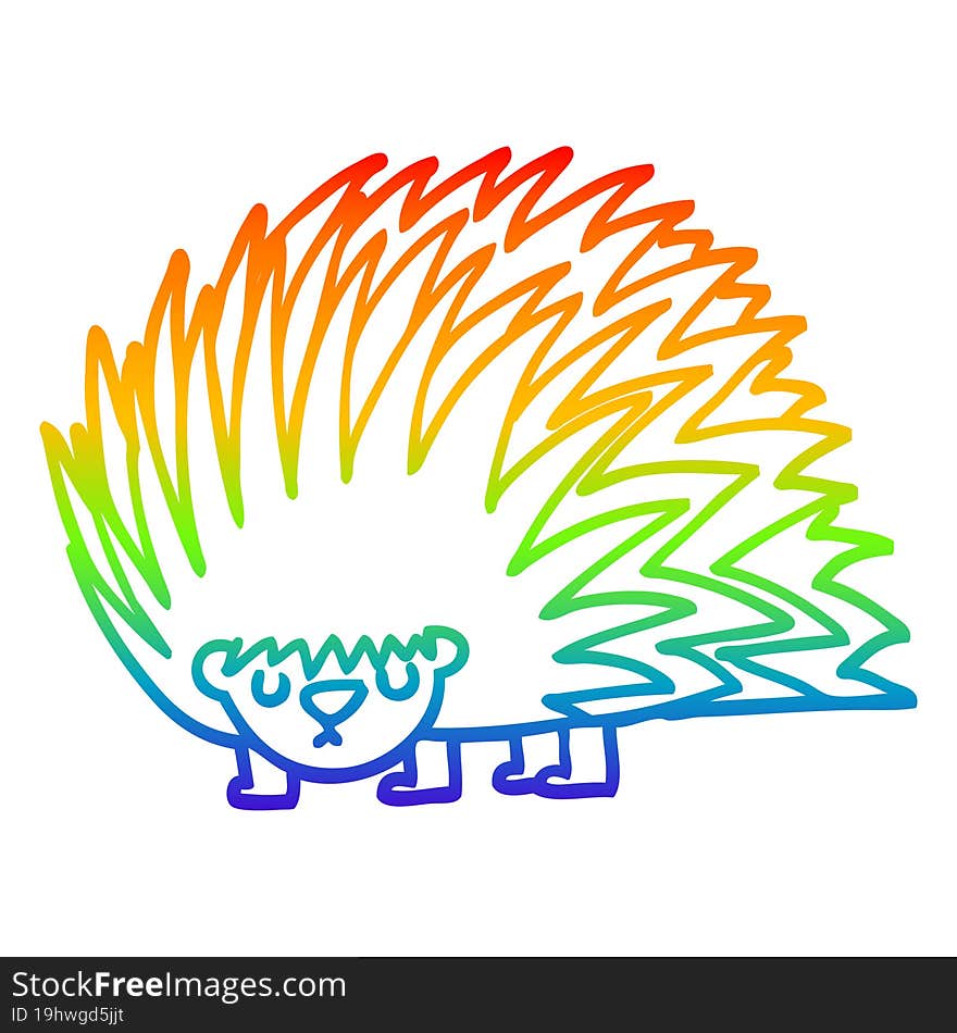 Rainbow Gradient Line Drawing Cartoon Spiky Hedgehog